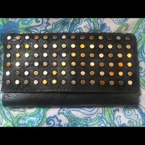 Patricia Nash Black Leather studded wallet EUC